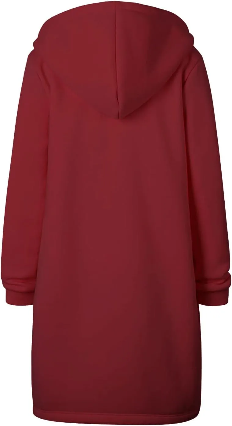 Long Hoodies for Women Casual Full Zip up Fashion Plus Size Hoodie Tunic Sweatshirts Jackets with Pockets S-5XL