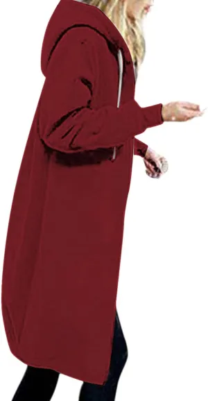 Long Hoodies for Women Casual Full Zip up Fashion Plus Size Hoodie Tunic Sweatshirts Jackets with Pockets S-5XL