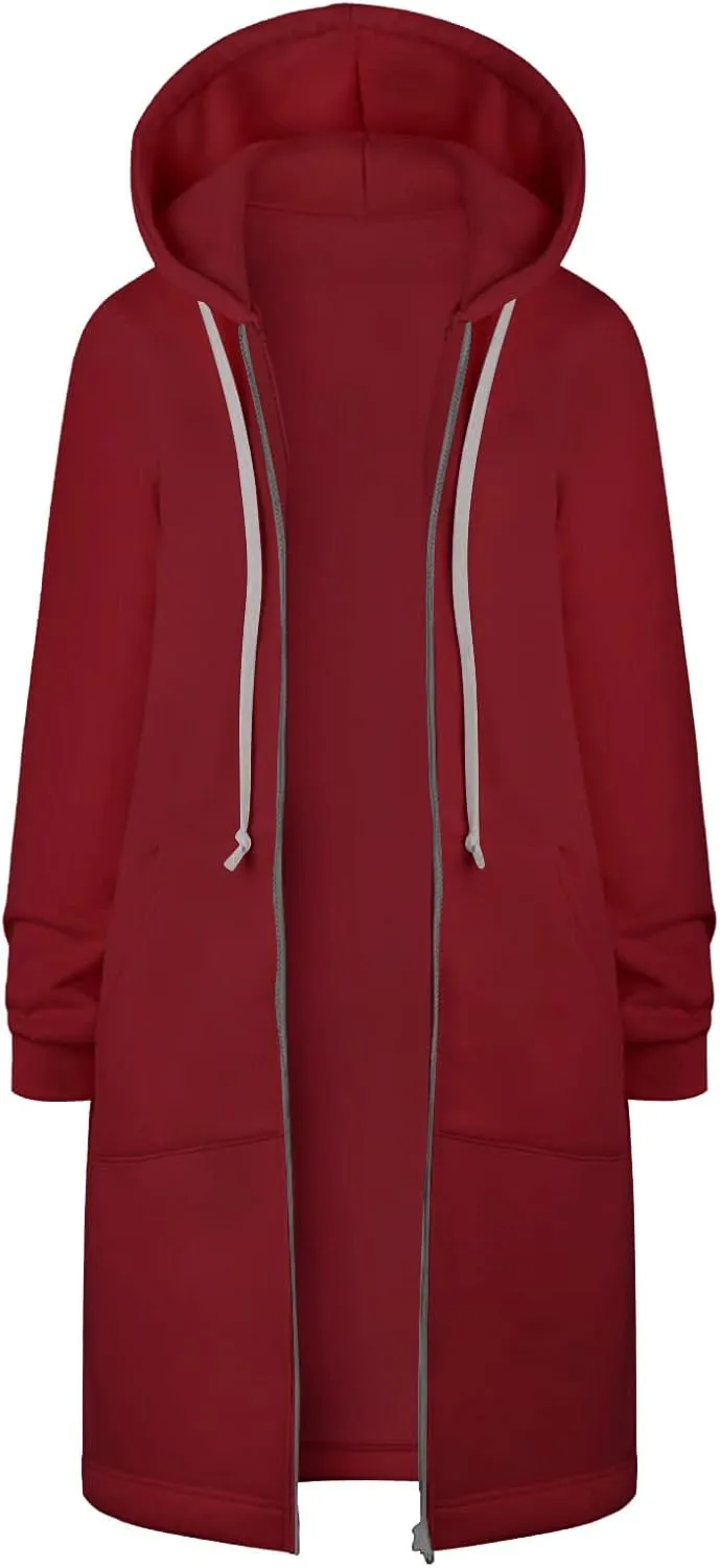 Long Hoodies for Women Casual Full Zip up Fashion Plus Size Hoodie Tunic Sweatshirts Jackets with Pockets S-5XL