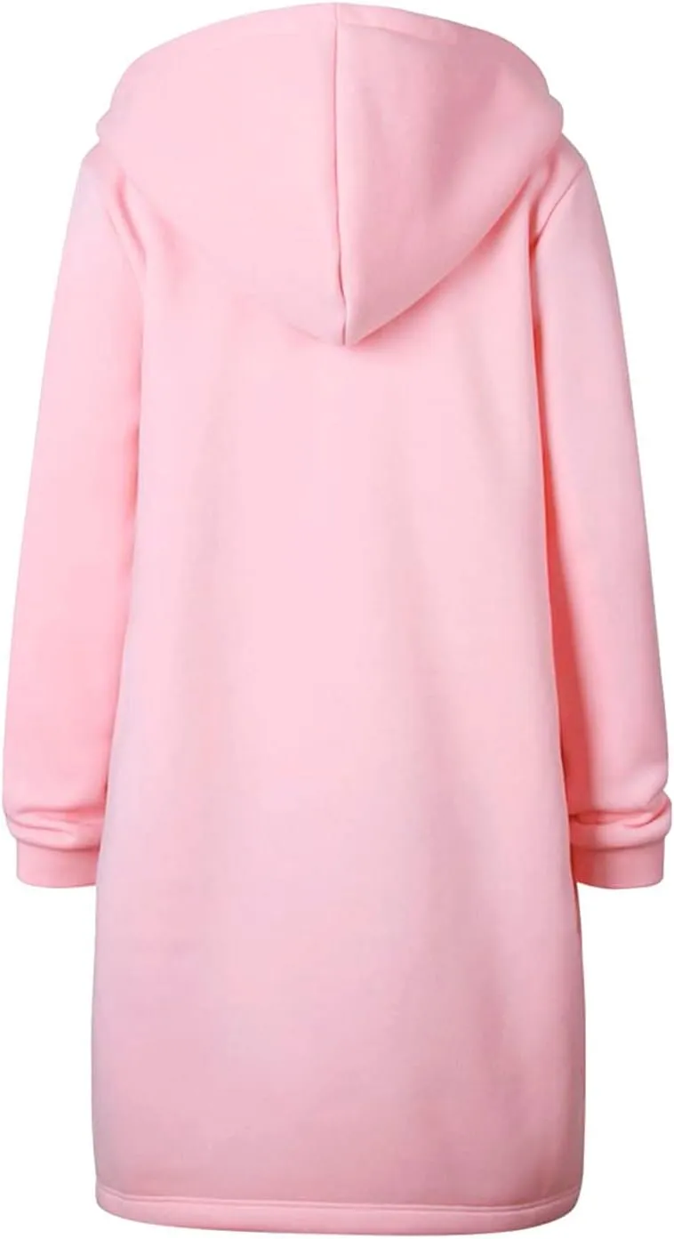 Long Hoodies for Women Casual Full Zip up Fashion Plus Size Hoodie Tunic Sweatshirts Jackets with Pockets S-5XL