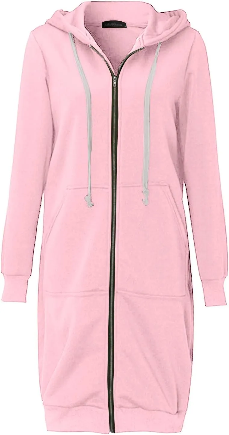 Long Hoodies for Women Casual Full Zip up Fashion Plus Size Hoodie Tunic Sweatshirts Jackets with Pockets S-5XL