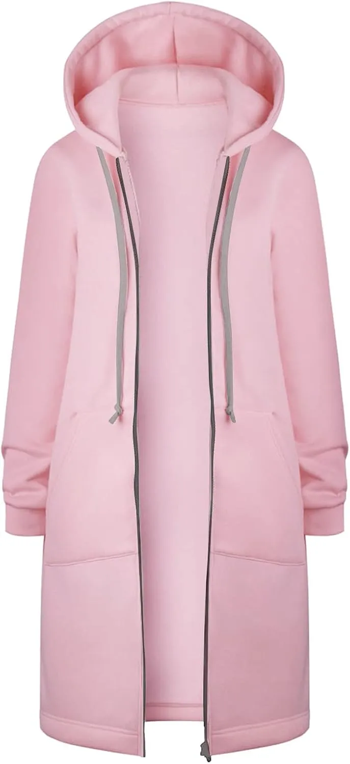 Long Hoodies for Women Casual Full Zip up Fashion Plus Size Hoodie Tunic Sweatshirts Jackets with Pockets S-5XL