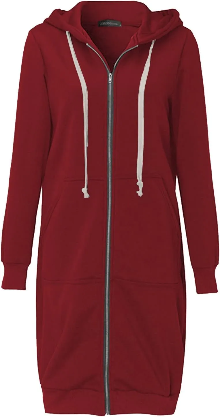 Long Hoodies for Women Casual Full Zip up Fashion Plus Size Hoodie Tunic Sweatshirts Jackets with Pockets S-5XL