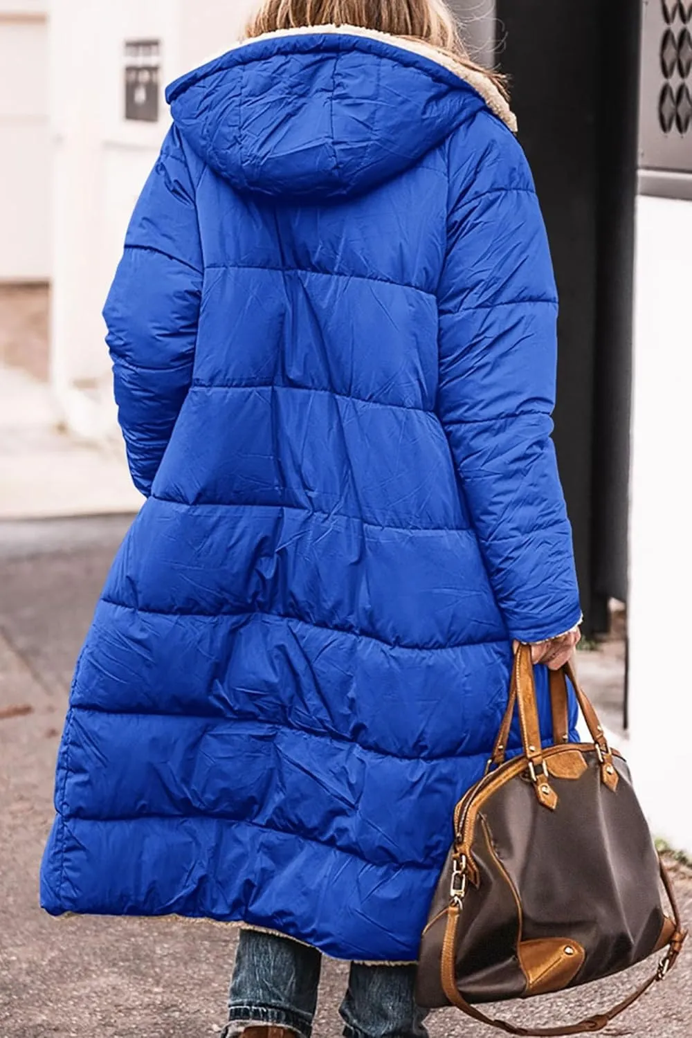 Long Puffer Coat Women Reversible Fleece Jacket Winter Hooded Down Coat Oversized Shearling Fleece Long Coats Jackets