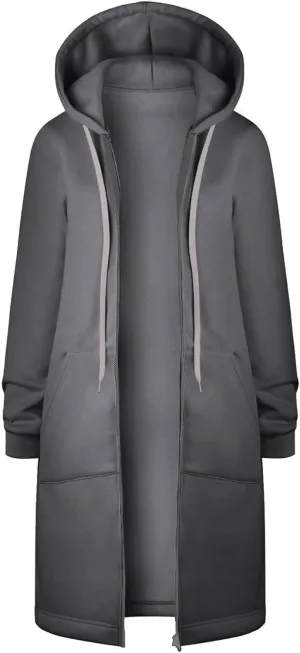 Long Sleeve Hoodies for Women Mid Length Solid Fleece Sweater Lightweight Zip Up Sweatshirts with Pockets