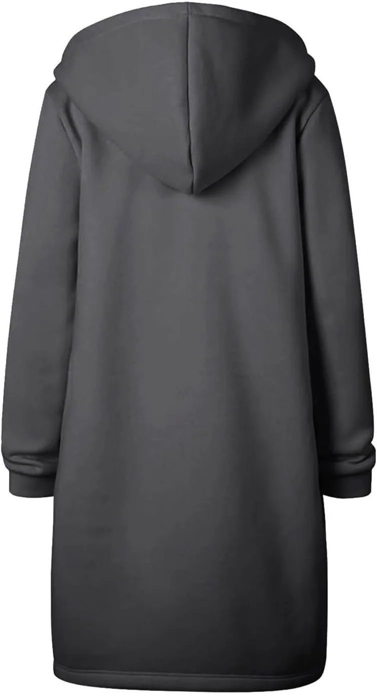 Long Sleeve Hoodies for Women Mid Length Solid Fleece Sweater Lightweight Zip Up Sweatshirts with Pockets