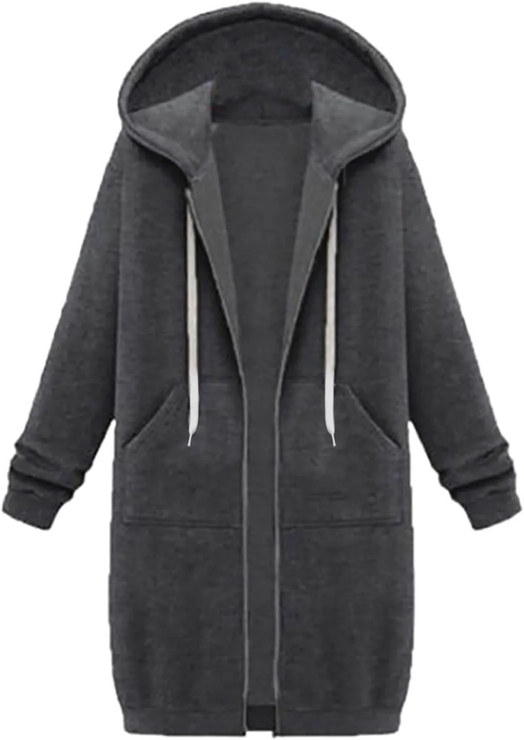 Long Sleeve Hoodies for Women Mid Length Solid Fleece Sweater Lightweight Zip Up Sweatshirts with Pockets
