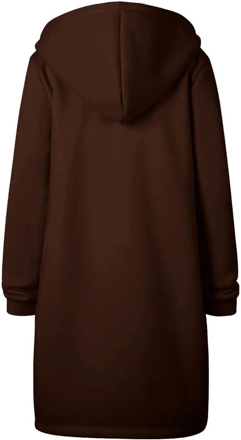 Long Sleeve Hoodies for Women Mid Length Solid Fleece Sweater Lightweight Zip Up Sweatshirts with Pockets