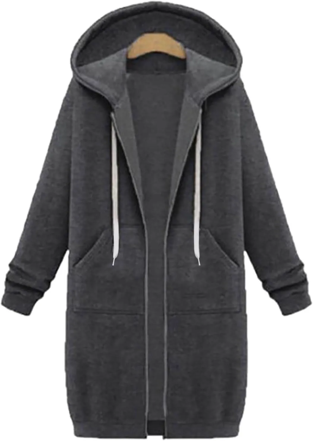 Long Sleeve Hoodies for Women Mid Length Solid Fleece Sweater Lightweight Zip Up Sweatshirts with Pockets