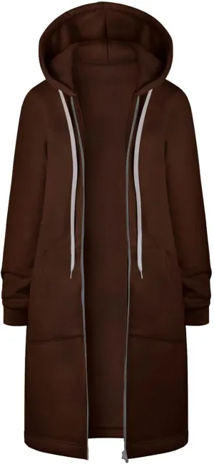 Long Sleeve Hoodies for Women Mid Length Solid Fleece Sweater Lightweight Zip Up Sweatshirts with Pockets