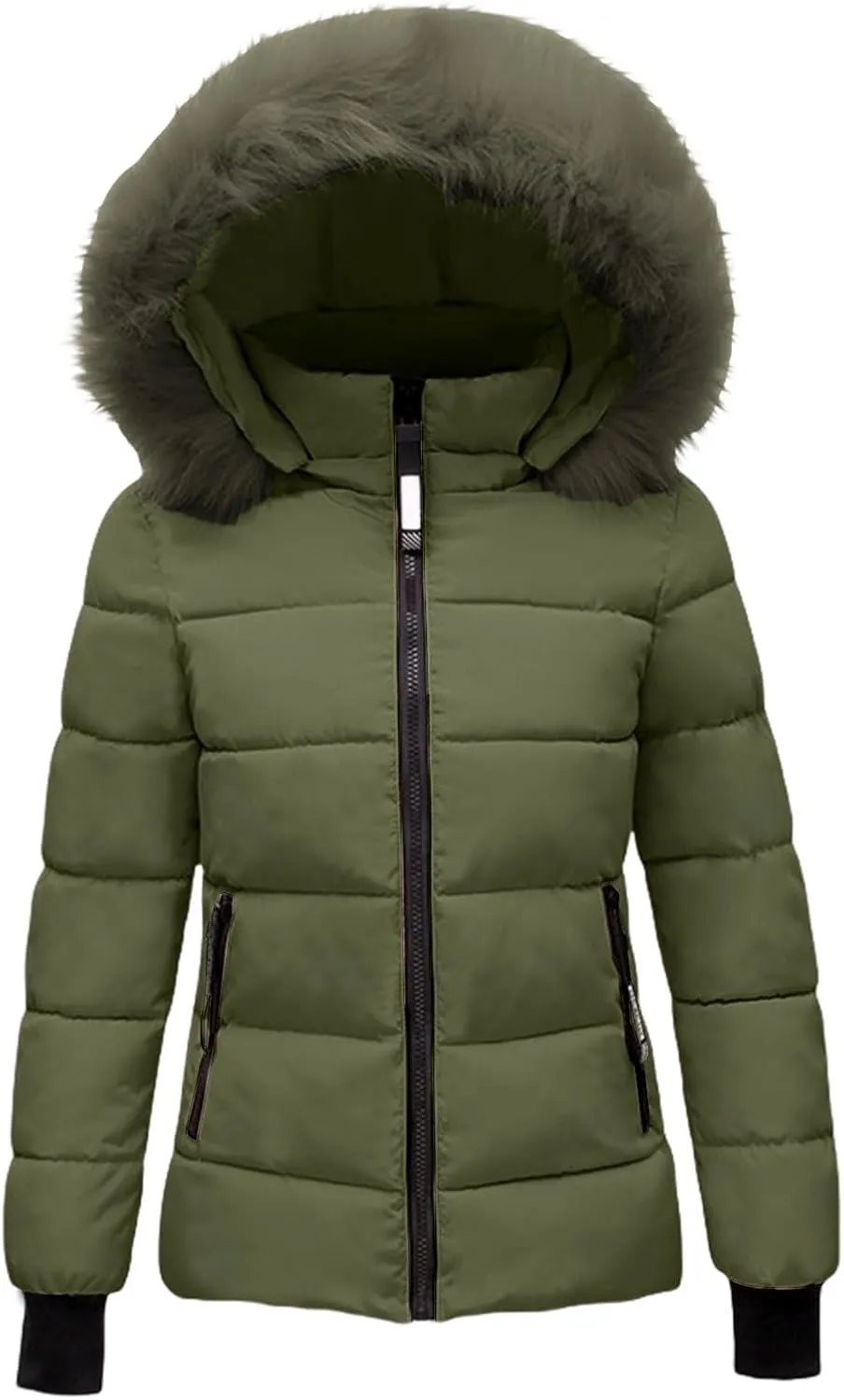Long Winter Coat with Hood Slim Casual Thicker Fashion Women'S Coat Long Sleeve Full Zip Womens Clothing Black