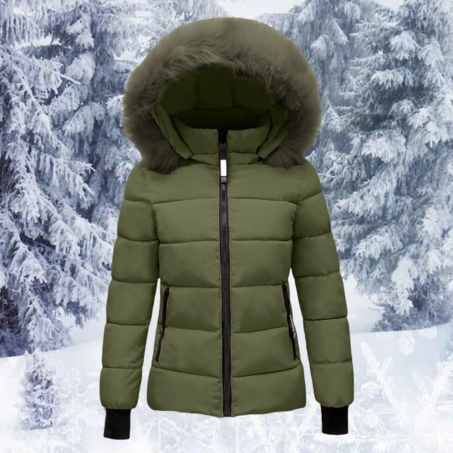Long Winter Coat with Hood Slim Casual Thicker Fashion Women'S Coat Long Sleeve Full Zip Womens Clothing Black