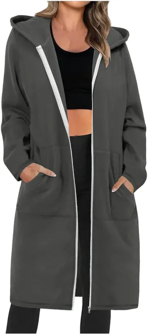 Long Zip Up Hoodie Women Lightweight Womens Zip Up Fleece Lined Long Hoodie Jacket Tunic Sweatshirt Blazer Oversized