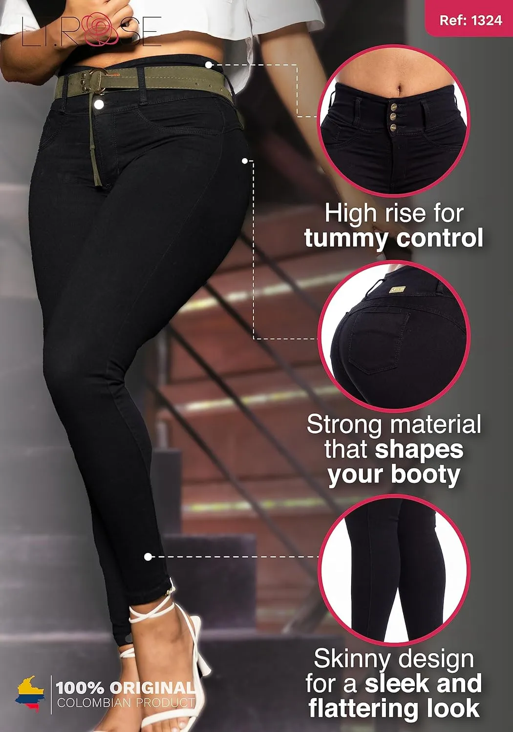 LT.ROSE High Waisted Colombian Jeans | Pantalones Colombianos Levanta Cola | Butt Lifting Jeans for Women