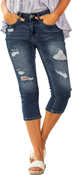 luvamia Womens Capri Jeans for Women High Waisted Skinny Ripped Jean Denim Pants