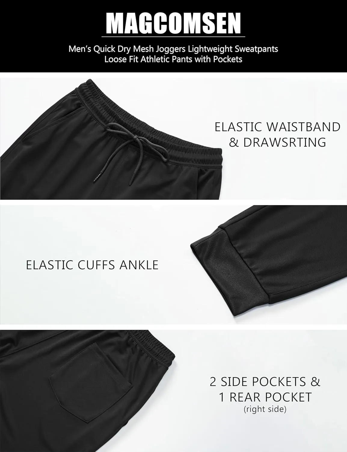 MAGCOMSEN Men's Joggers Sweatpants Quick Dry Running Pants with Pockets Summer Lightweight Athletic Workout Pants