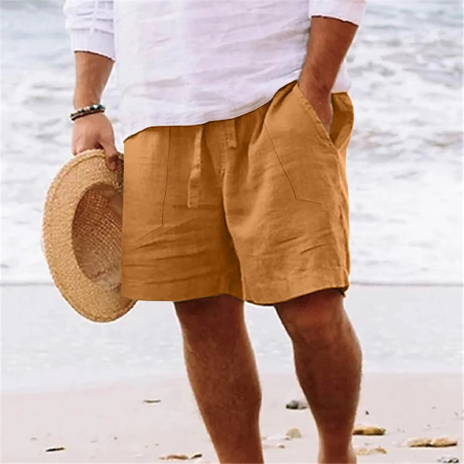 Men Beach Shorts Work Shorts Fashion Slim Five Minute Pants Beach Shorts Men's Cotton Blend Shorts Short for Mens