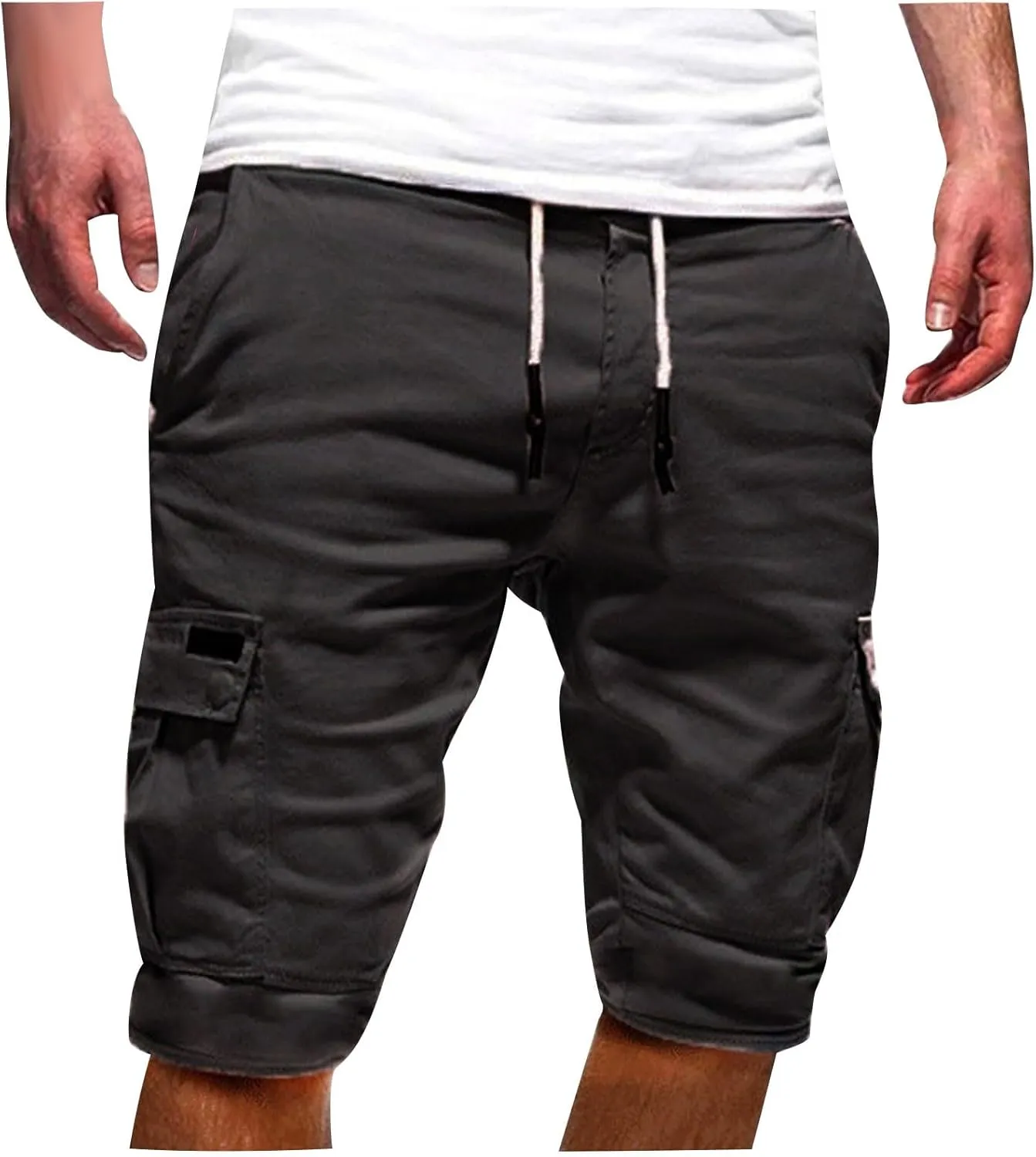 Men Cargo Shorts Below Knee Casual Elastic Cargo Workout Shorts Relaxed Below Knee Cargo Shorts with Pockets