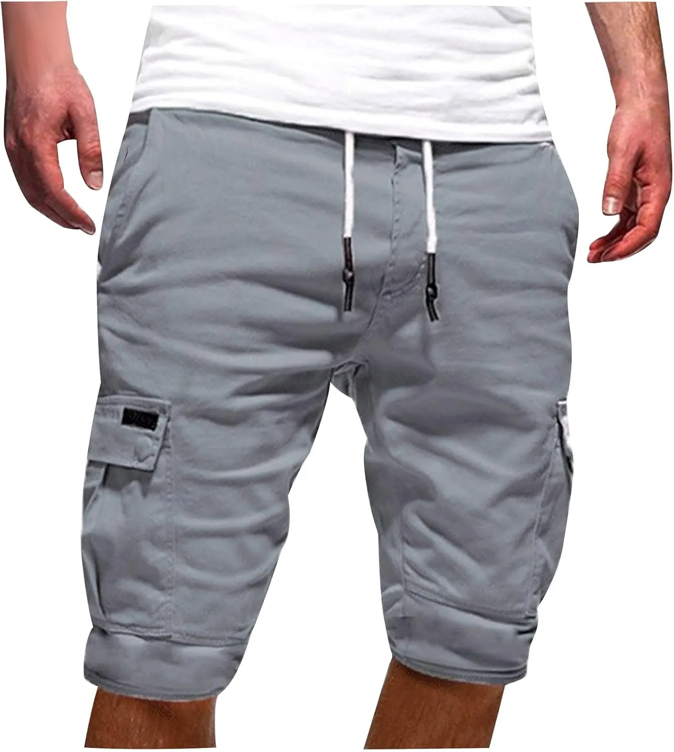 Men Cargo Shorts Below Knee Casual Elastic Cargo Workout Shorts Relaxed Below Knee Cargo Shorts with Pockets
