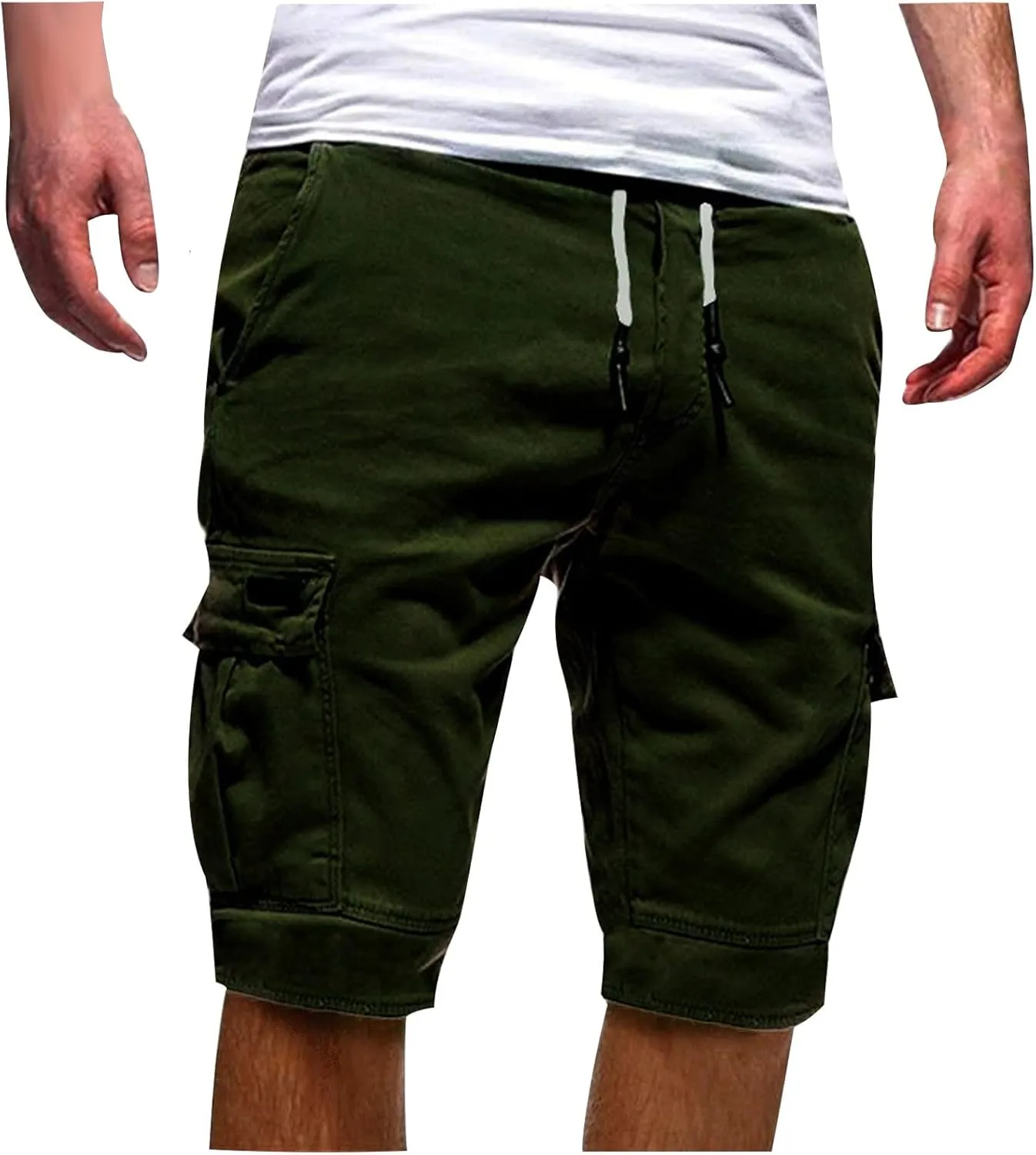 Men Cargo Shorts Below Knee Casual Elastic Cargo Workout Shorts Relaxed Below Knee Cargo Shorts with Pockets