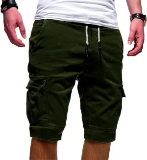 Men Cargo Shorts Below Knee Casual Elastic Cargo Workout Shorts Relaxed Below Knee Cargo Shorts with Pockets