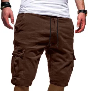 Men Cargo Shorts Below Knee Casual Elastic Cargo Workout Shorts Relaxed Below Knee Cargo Shorts with Pockets
