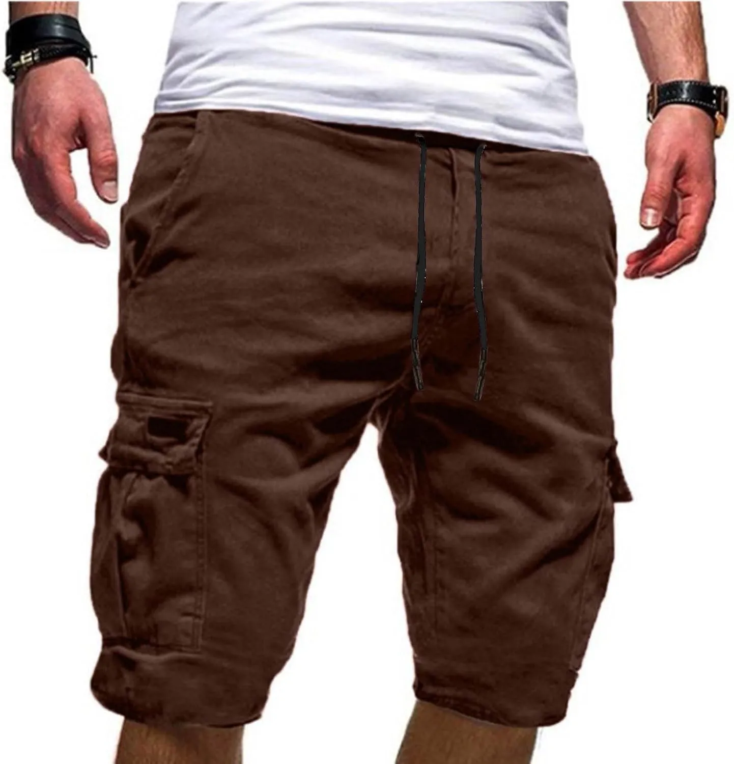 Men Cargo Shorts Below Knee Casual Elastic Cargo Workout Shorts Relaxed Below Knee Cargo Shorts with Pockets