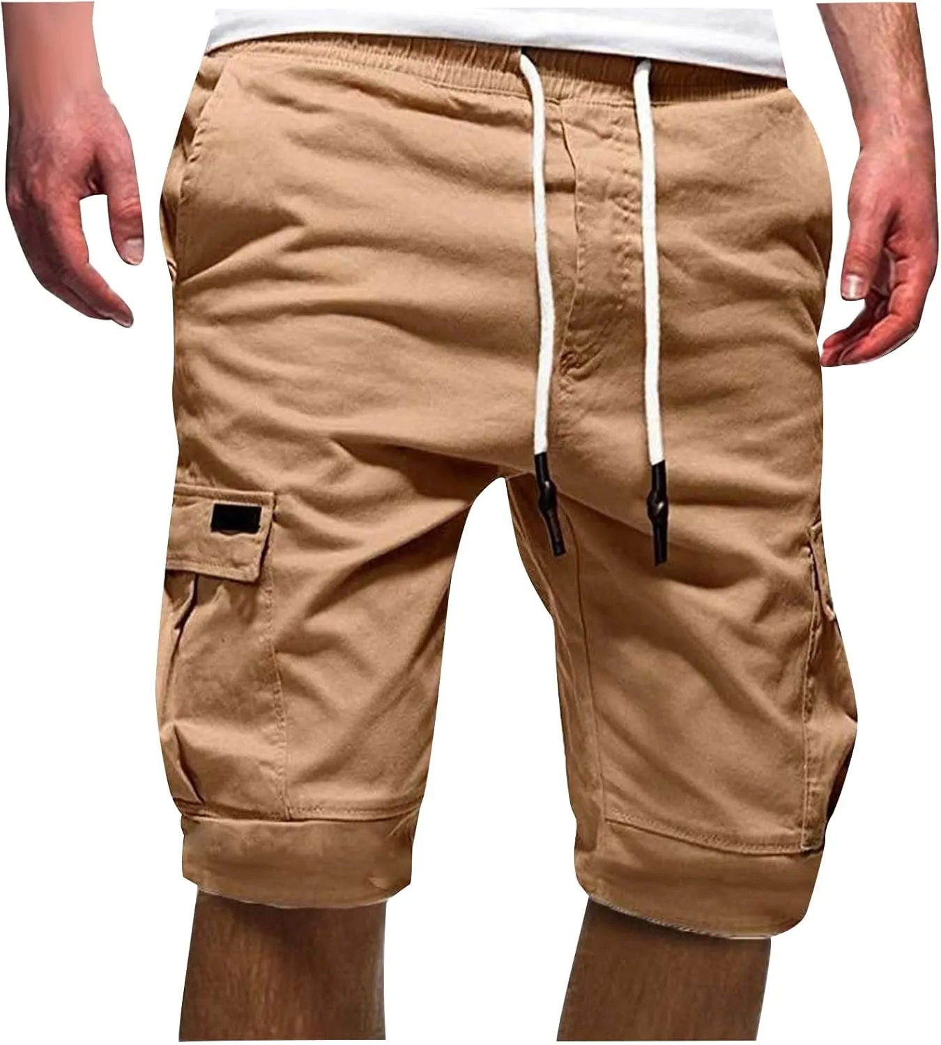 Men Cargo Shorts Below Knee Casual Elastic Cargo Workout Shorts Relaxed Below Knee Cargo Shorts with Pockets