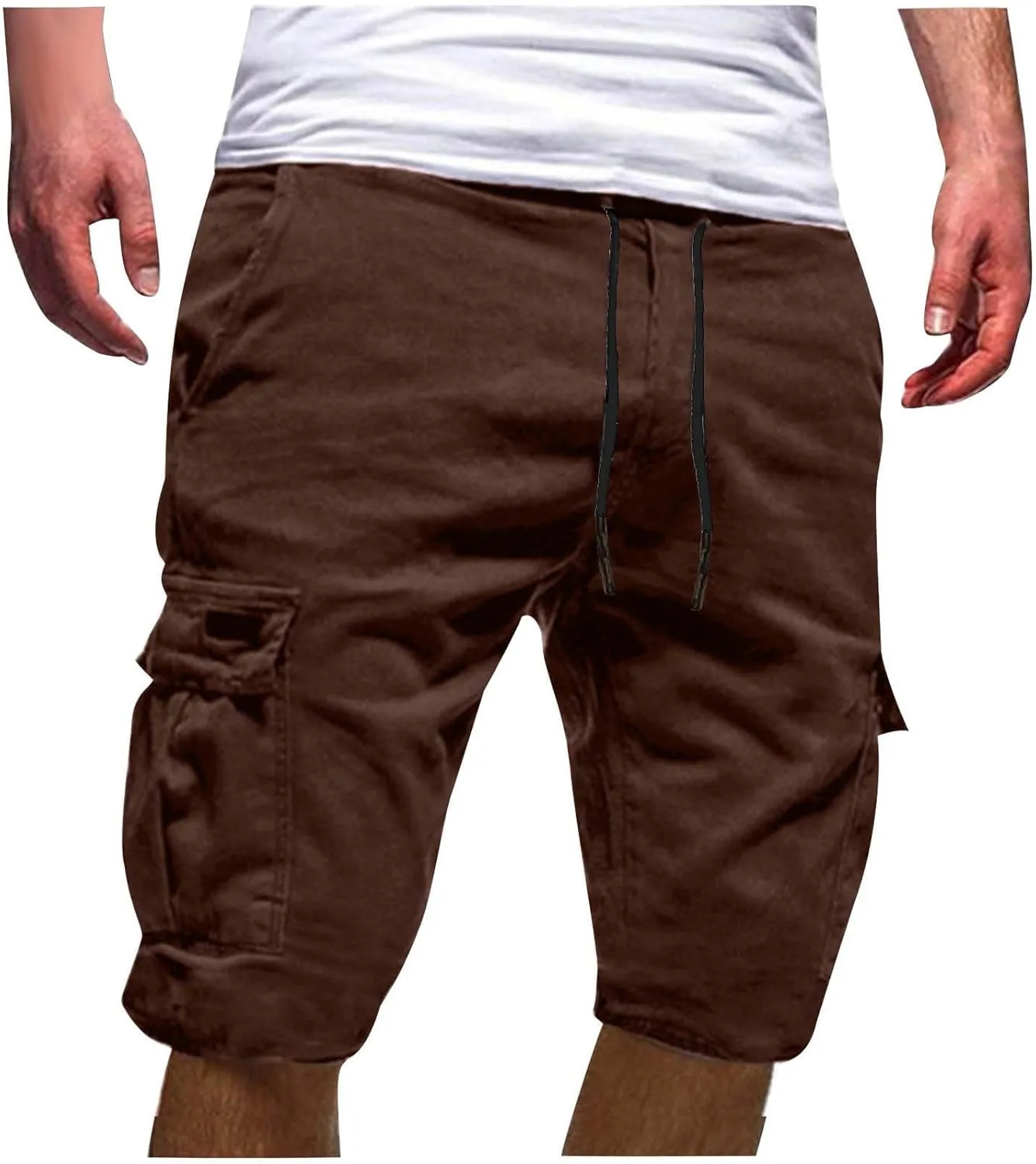 Men Cargo Shorts Below Knee Casual Elastic Cargo Workout Shorts Relaxed Below Knee Cargo Shorts with Pockets