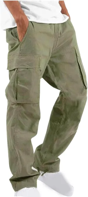 Men Cargo Sweatpants Loose Casual Work Pants Joggers Open Bottom Drawstring Cargos Athletic Cotton Straight Sweat Pant