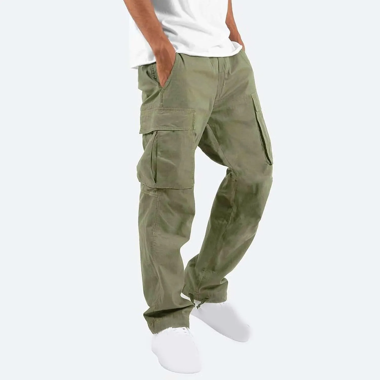 Men Cargo Sweatpants Loose Casual Work Pants Joggers Open Bottom Drawstring Cargos Athletic Cotton Straight Sweat Pant