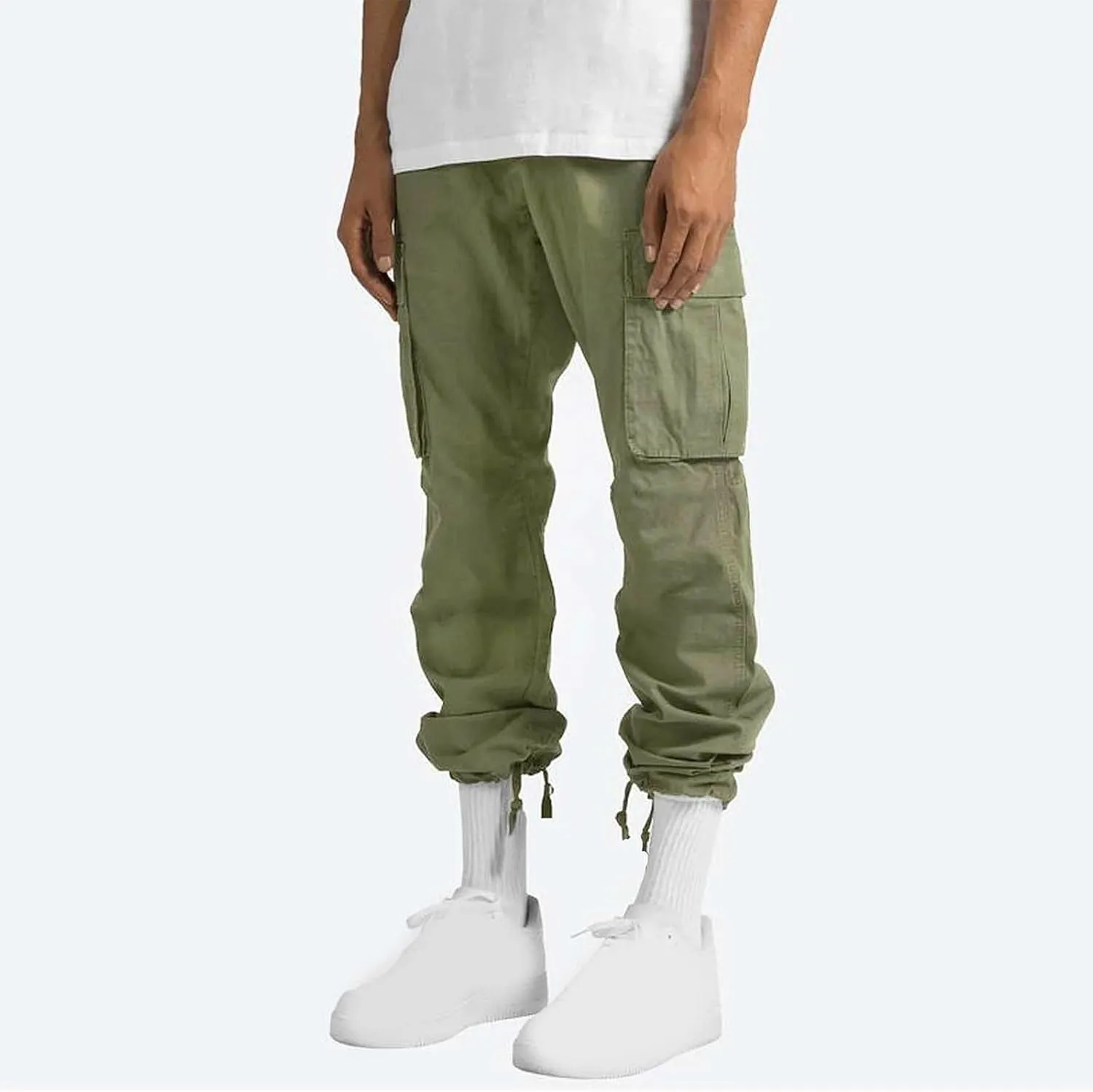 Men Cargo Sweatpants Loose Casual Work Pants Joggers Open Bottom Drawstring Cargos Athletic Cotton Straight Sweat Pant