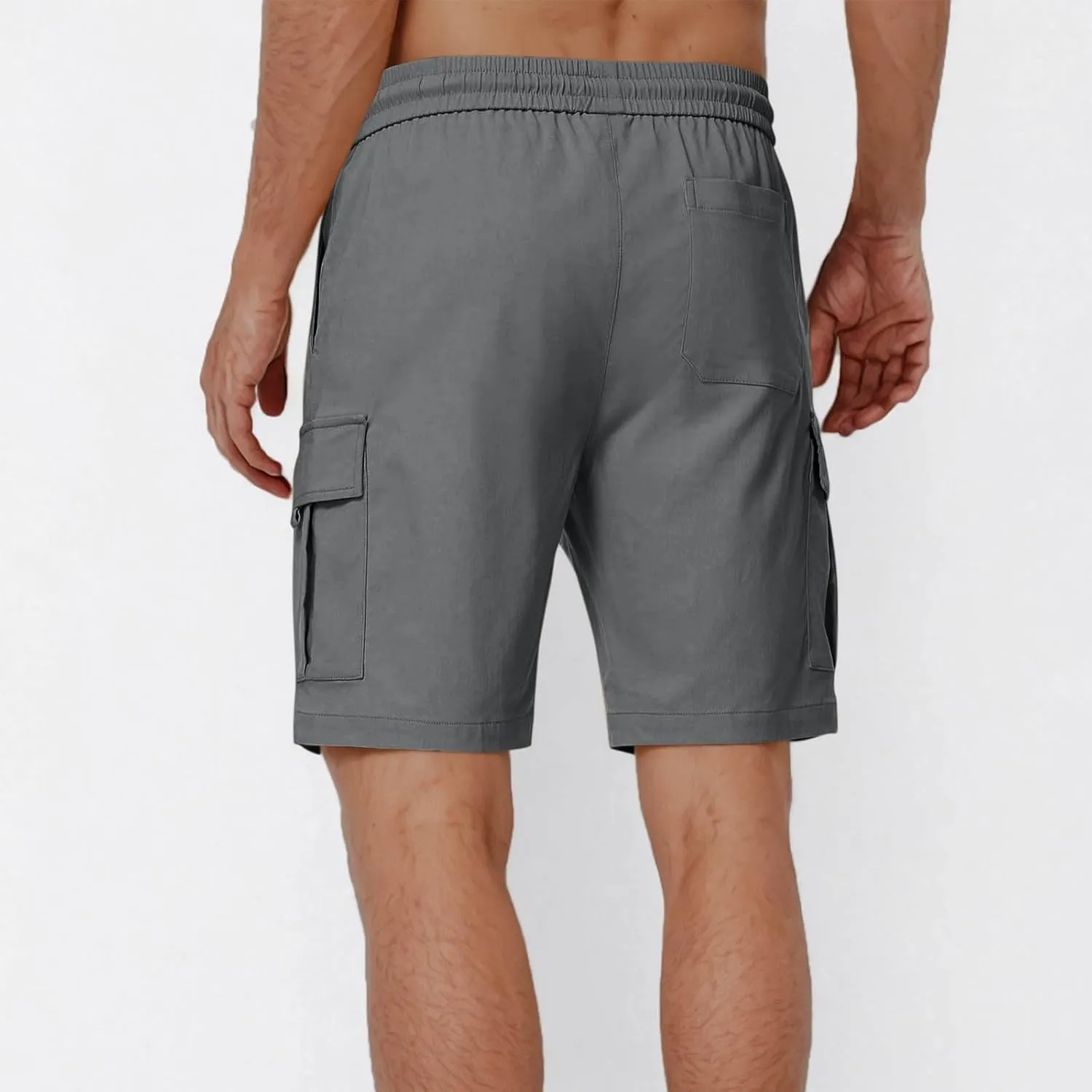 Men Casual Drawstring Elastic Waist Shorts Solid Knee Length Cargo Shorts with Pockets Athletic Workout Sports Shorts