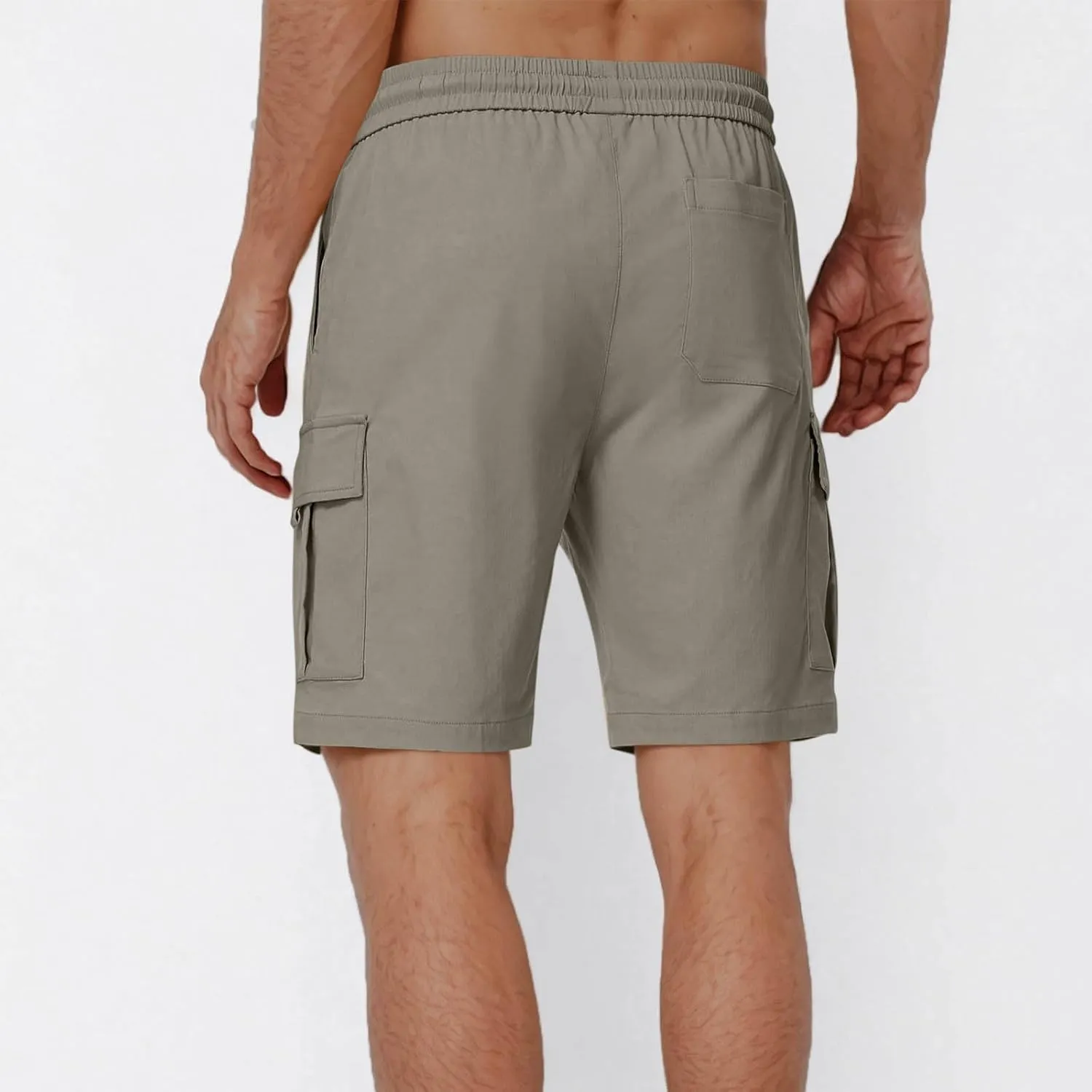 Men Casual Drawstring Elastic Waist Shorts Solid Knee Length Cargo Shorts with Pockets Athletic Workout Sports Shorts