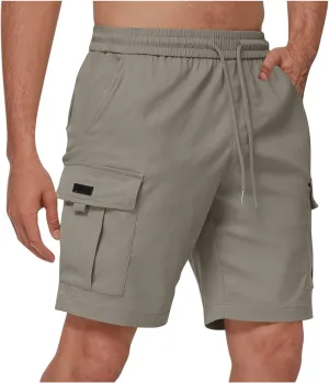 Men Casual Drawstring Elastic Waist Shorts Solid Knee Length Cargo Shorts with Pockets Athletic Workout Sports Shorts