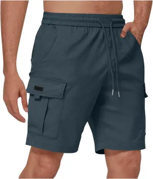 Men Casual Drawstring Elastic Waist Shorts Solid Knee Length Cargo Shorts with Pockets Athletic Workout Sports Shorts