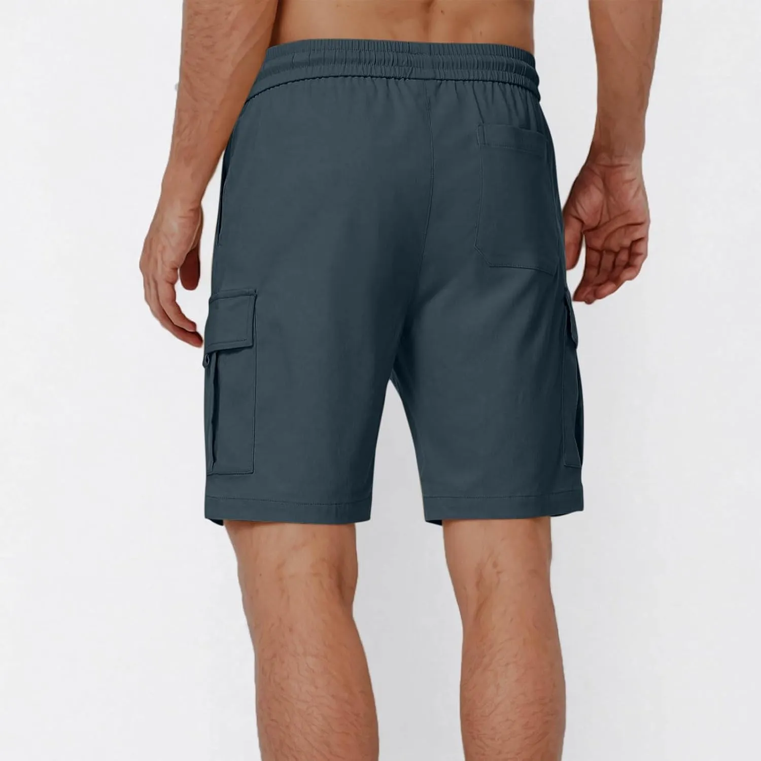 Men Casual Drawstring Elastic Waist Shorts Solid Knee Length Cargo Shorts with Pockets Athletic Workout Sports Shorts