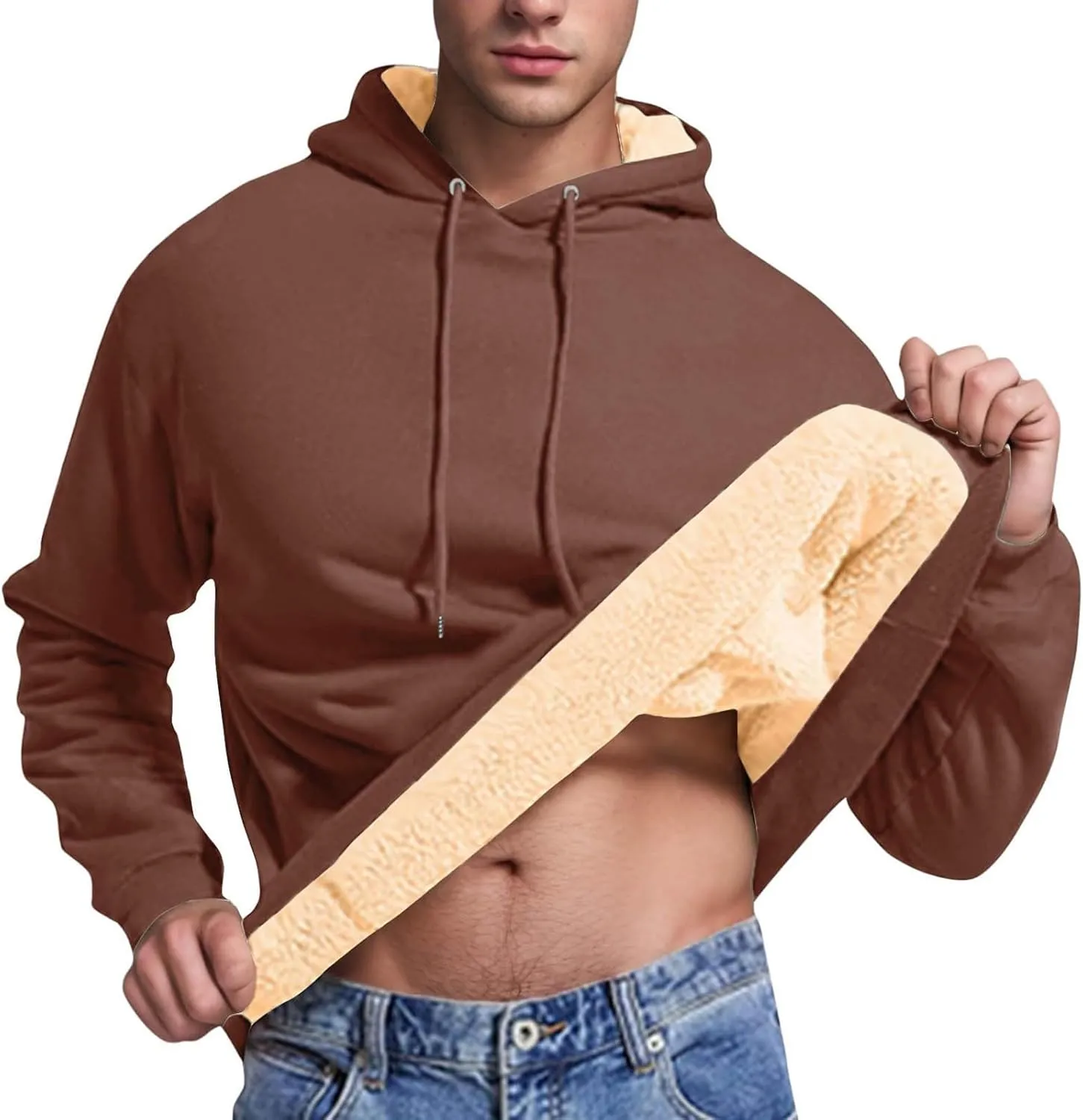 Men Crewneck Sweatshirt Heavyweight Sherpa Fleece Lined Winter Warm Pullover Top Oversize Long Sleeve Thick Outerwear