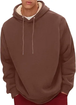 Men Crewneck Sweatshirt Heavyweight Sherpa Fleece Lined Winter Warm Pullover Top Oversize Long Sleeve Thick Outerwear