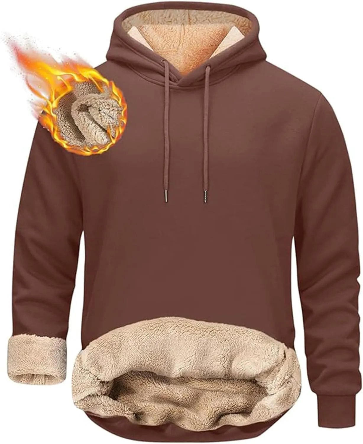 Men Crewneck Sweatshirt Heavyweight Sherpa Fleece Lined Winter Warm Pullover Top Oversize Long Sleeve Thick Outerwear