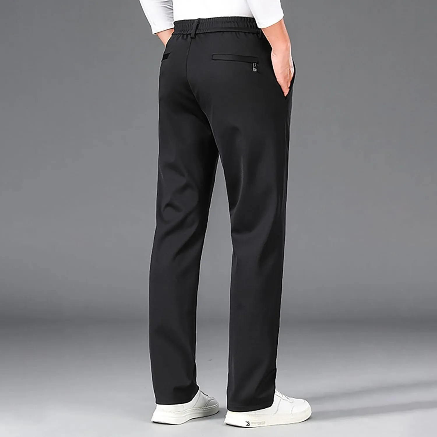 Men Dress Pants Plus Size Casual Business Trousers Straight Leg Fall Pants Solid Drawstring Elastic Waist Slacks