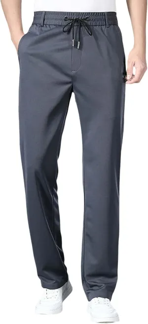 Men Dress Pants Plus Size Casual Business Trousers Straight Leg Fall Pants Solid Drawstring Elastic Waist Slacks