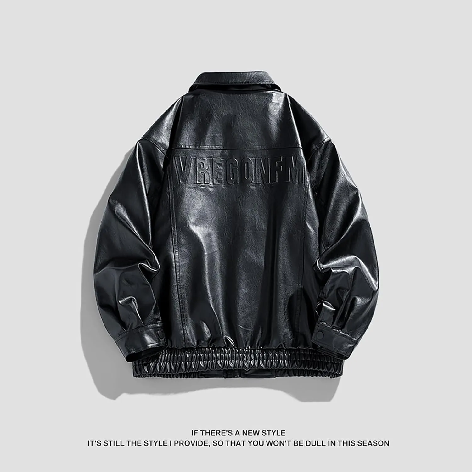 Men Oversized Leather Jackets Mens Faux Leather Bomber Jacket 90s Vintage Lapel Zip Up Biker Racing Moto Jacket