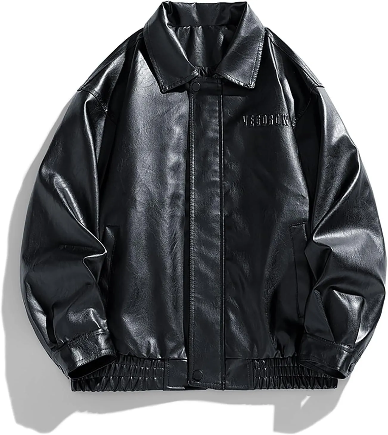 Men Oversized Leather Jackets Mens Faux Leather Bomber Jacket 90s Vintage Lapel Zip Up Biker Racing Moto Jacket