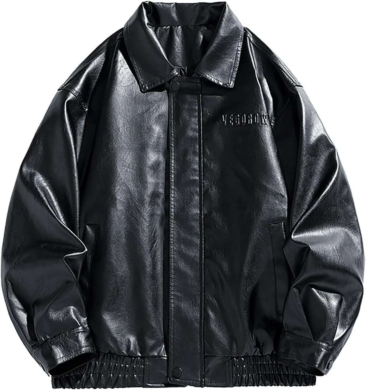 Men Oversized Leather Jackets Mens Faux Leather Bomber Jacket 90s Vintage Lapel Zip Up Biker Racing Moto Jacket