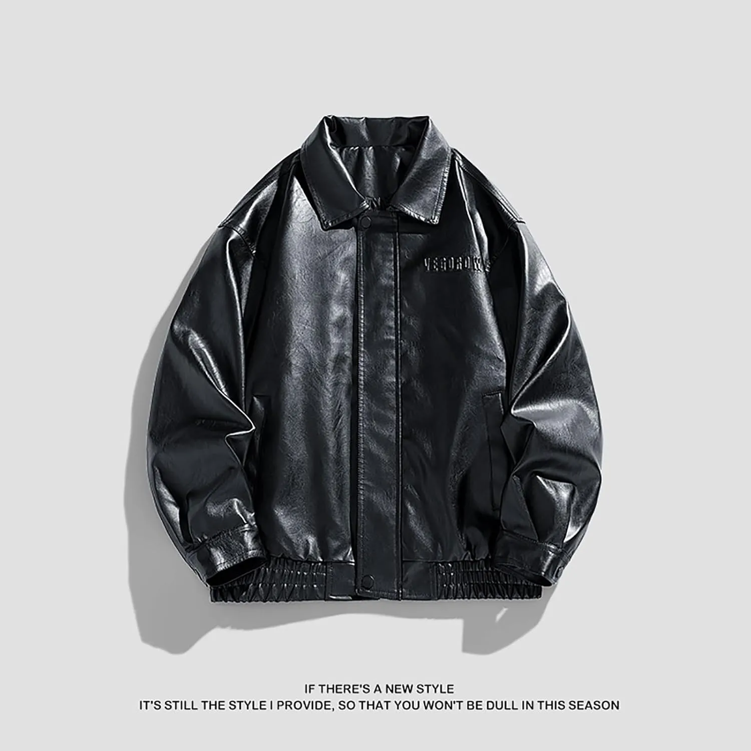 Men Oversized Leather Jackets Mens Faux Leather Bomber Jacket 90s Vintage Lapel Zip Up Biker Racing Moto Jacket
