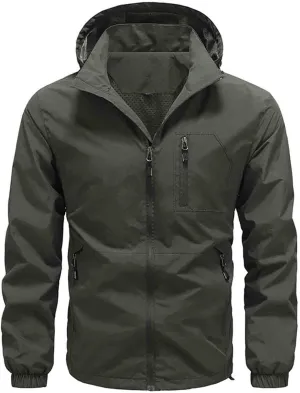 Men Rain Jackets Lightweight Waterproof Windbreaker with Hood Plus Size Raincoat Outdoor Cycling Running Track Jacket