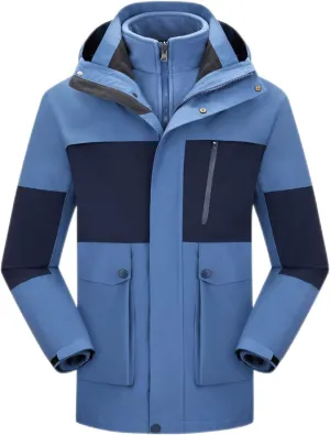 Men Women 3-in-1 Rain Jacket Unisex Hooded Waterproof Windbreaker with Pockets Hiking Skiing Outdoor Sports Raincoat
