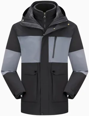 Men Women 3-in-1 Rain Jacket Unisex Hooded Waterproof Windbreaker with Pockets Hiking Skiing Outdoor Sports Raincoat