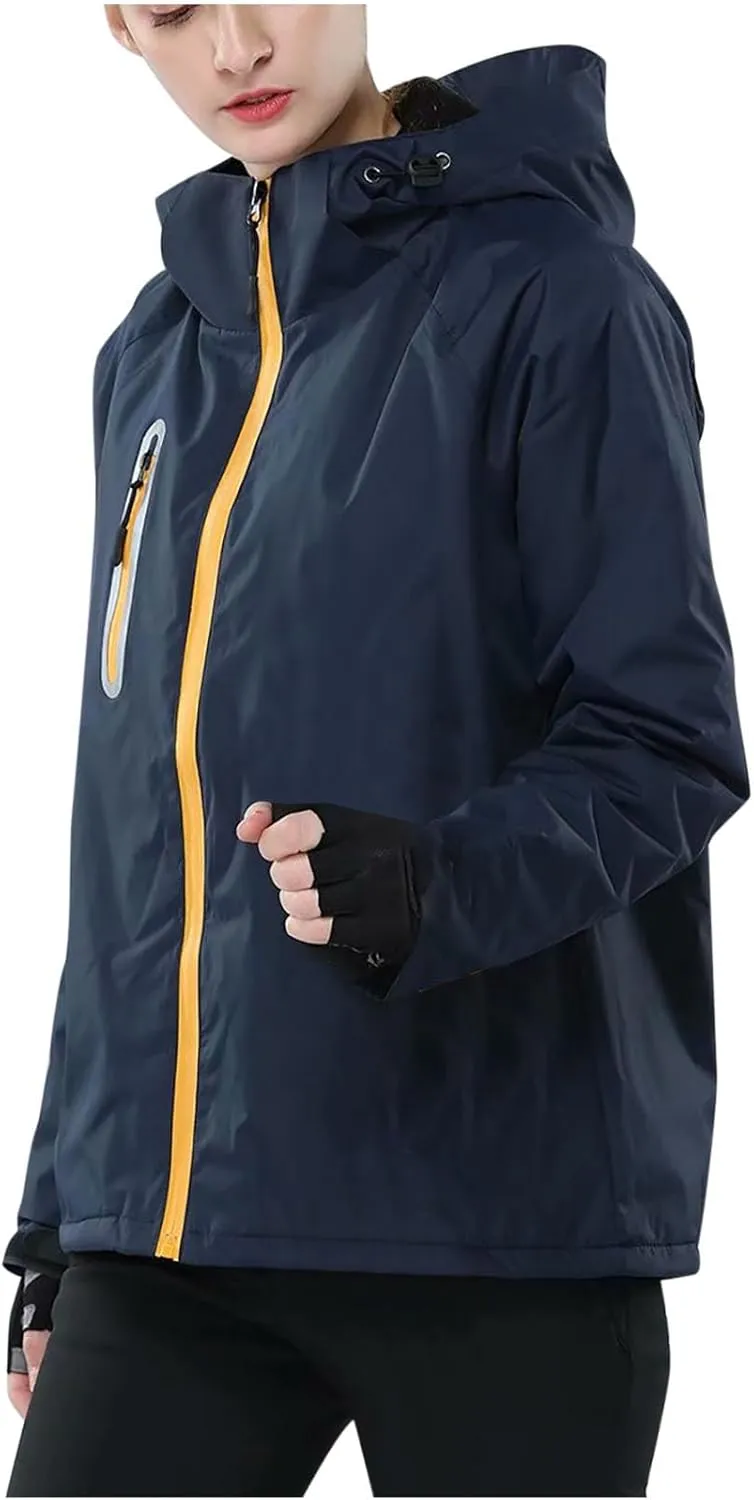 Men Women Rain Jackets Unisex Waterproof Winter Patchwork Thickened Hooded Raincoat Breathable Outdoor Windbreaker